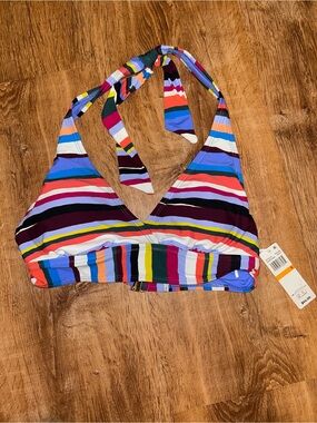 NWT ANNE COLE Striped Multicolor Halter Bikini Top